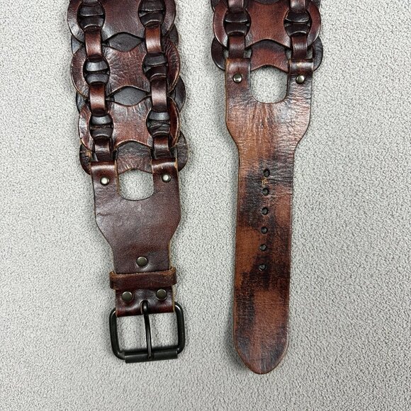 Equal Hands Wide Brown Leather Belt Size 2XL Interlocking Chain Steampunk main image 12